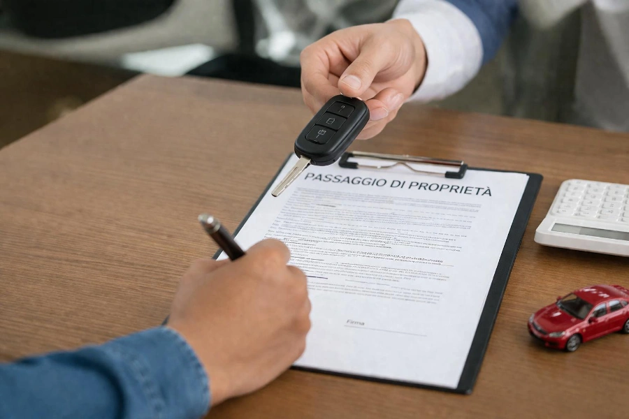 Mano che passa chiave auto per passaggio di proprietà - Immagine generata con AI