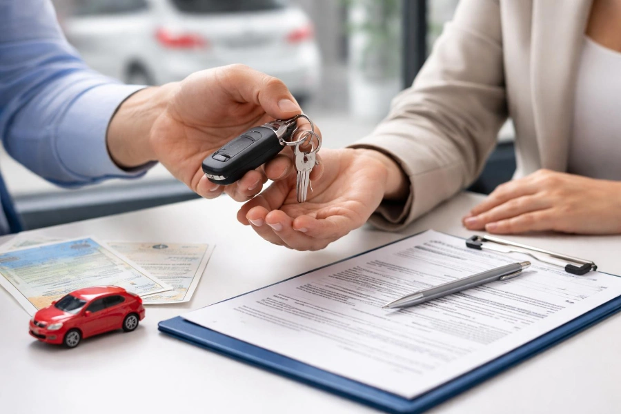 Mano che passa chiavi auto per passaggio di proprietà - Immagine generata con AI