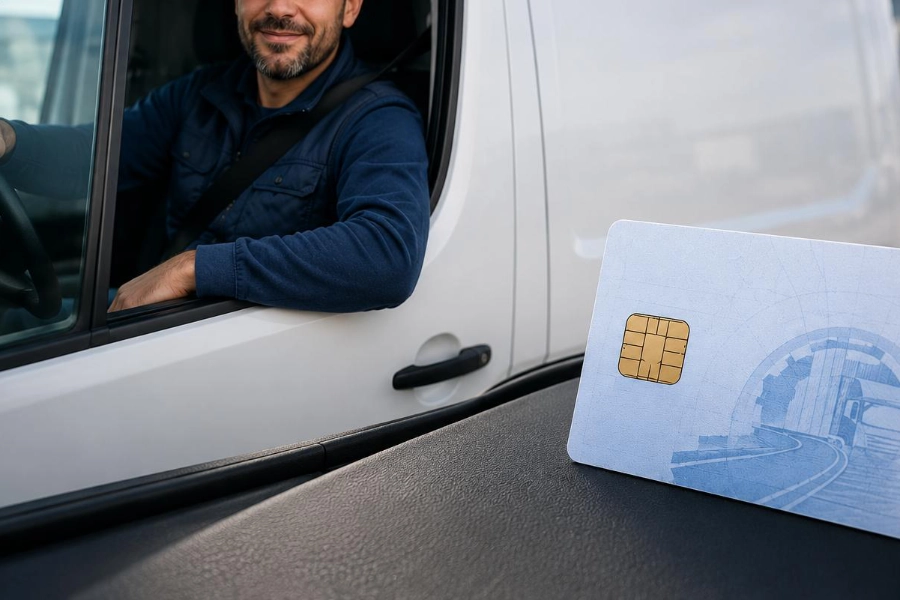 Conducente dentro furgone e carta