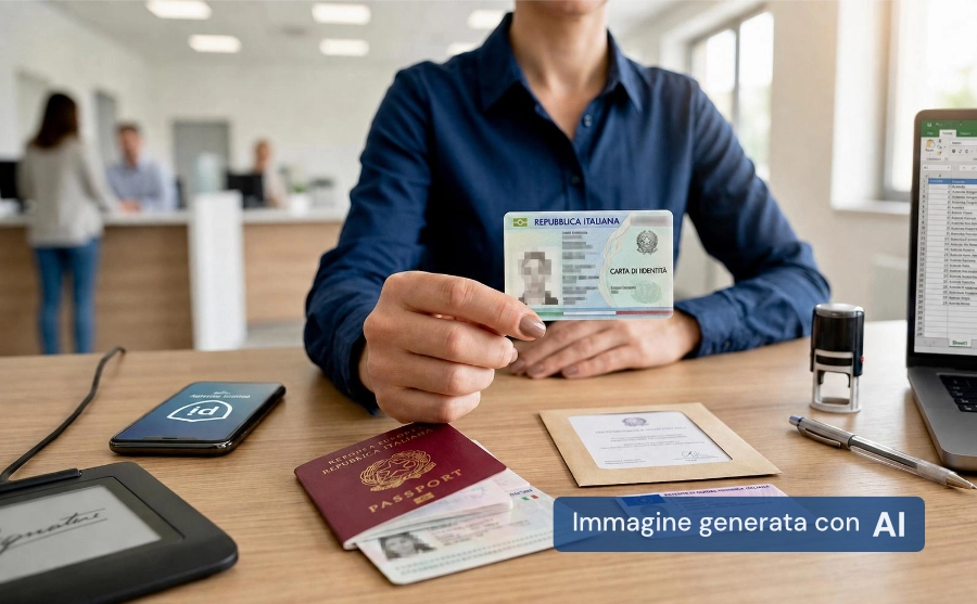 Mano che tiene carta d'identità elettronica - Immagine generata con AI